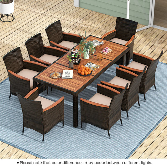 HOMASIS 9-Piece Patio Wicker Dining Set With Acacia Table