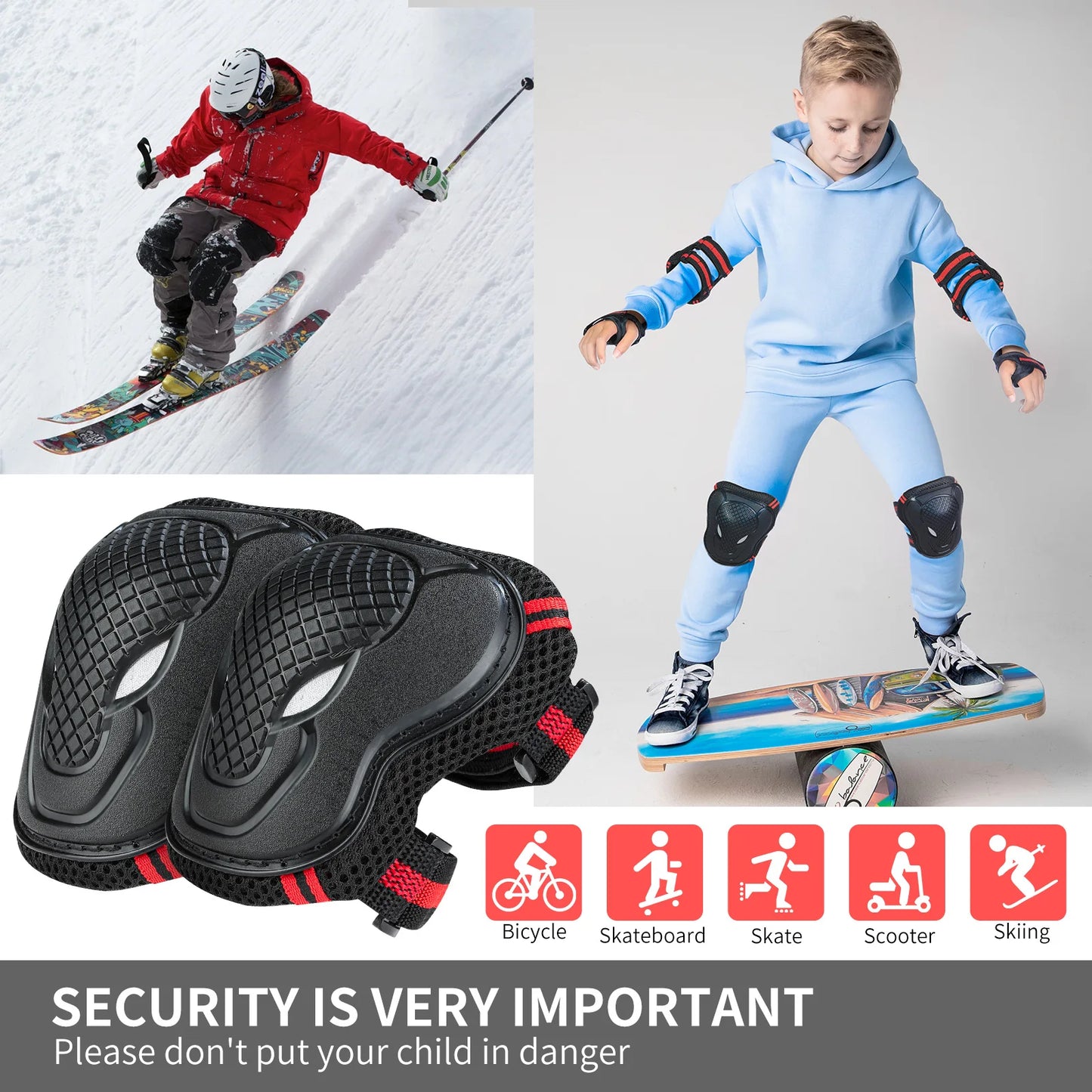 GUDOOK Youth Knee Elbow Pads With Wrist Guards Protective Set