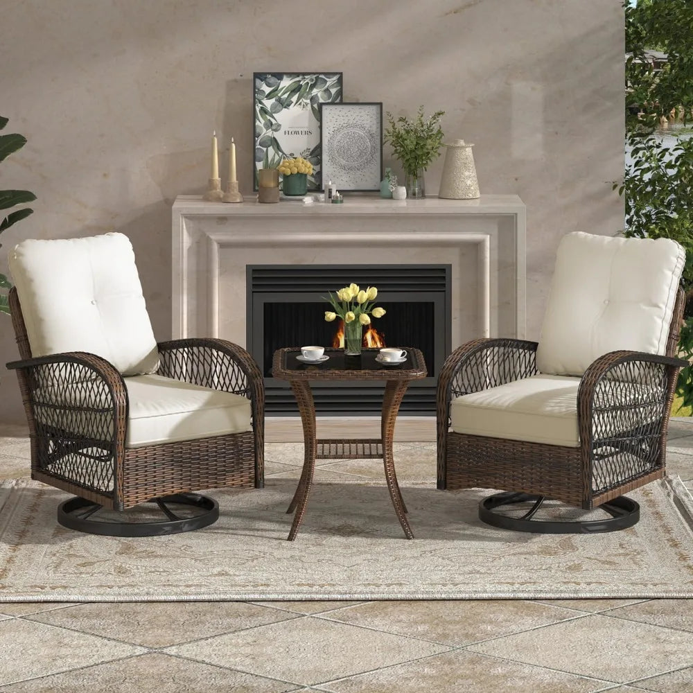 Outdoor Swivel Rocker Patio Set With Wicker Chairs And Cushions