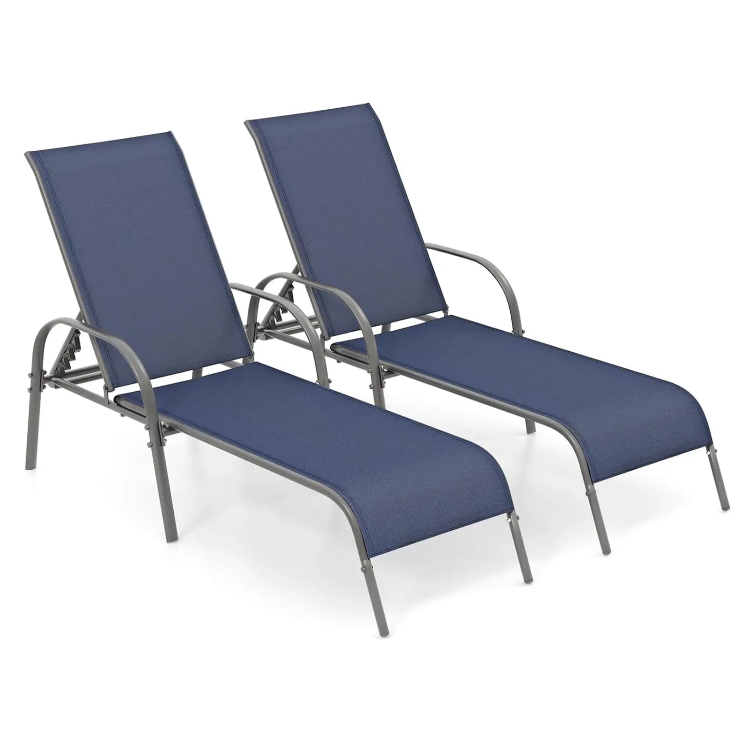 Adjustable Backrest Patio Outdoor Lounge Chairs 2Pack With Reclining Frame
