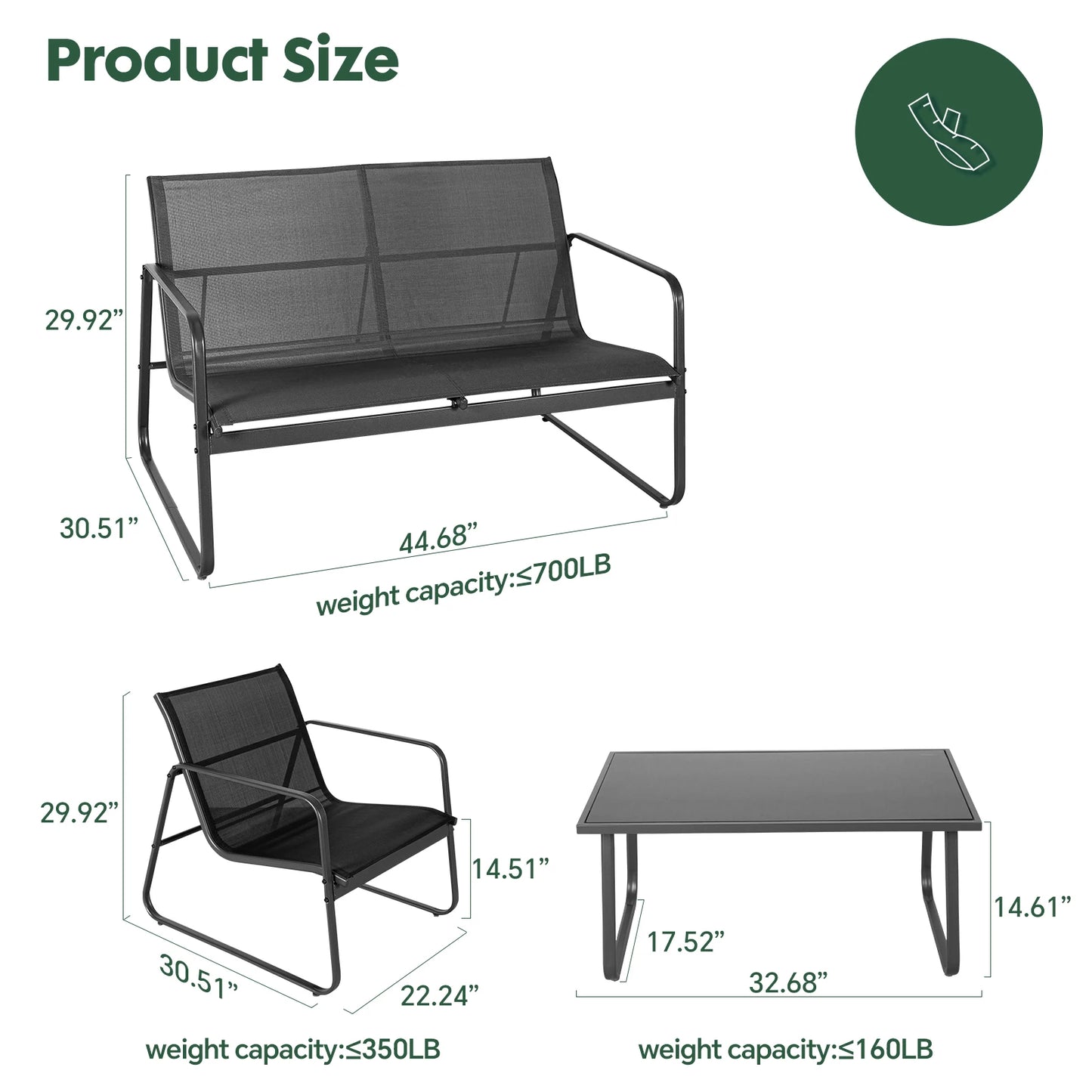 JHK Outdoor Patio Furniture Set With Table Metal Frame