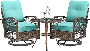 Outdoor Swivel Rocker Patio Set With Wicker Chairs And Cushions