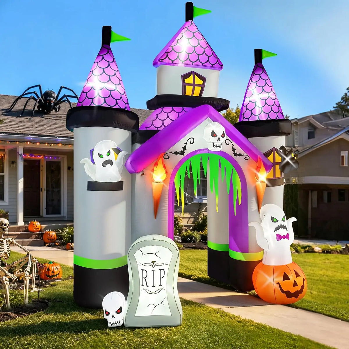 Halloween Inflatable Haunted House Archway With Ghost And Pumpkin Decor