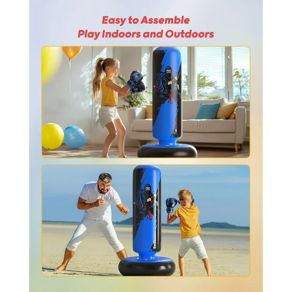 Kids Inflatable Punching Bag With Gloves For Boxing And Martial Arts