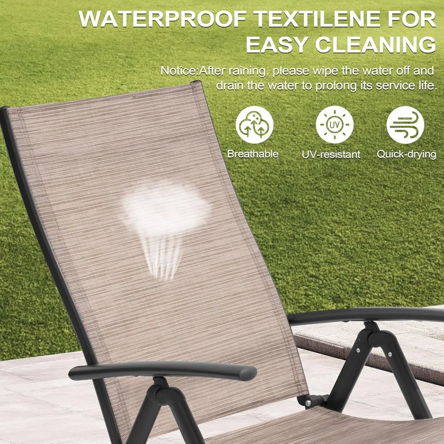 Adjustable 8-Position Aluminum Folding Chaise Lounge Outdoor Chair Set